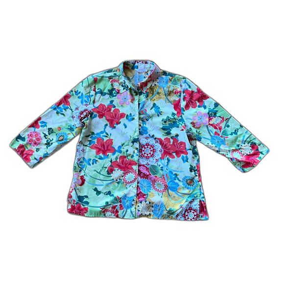 Vintage NATORI Floral Button Up Shirt Top Women's Size Medium - Picture 3 of 8